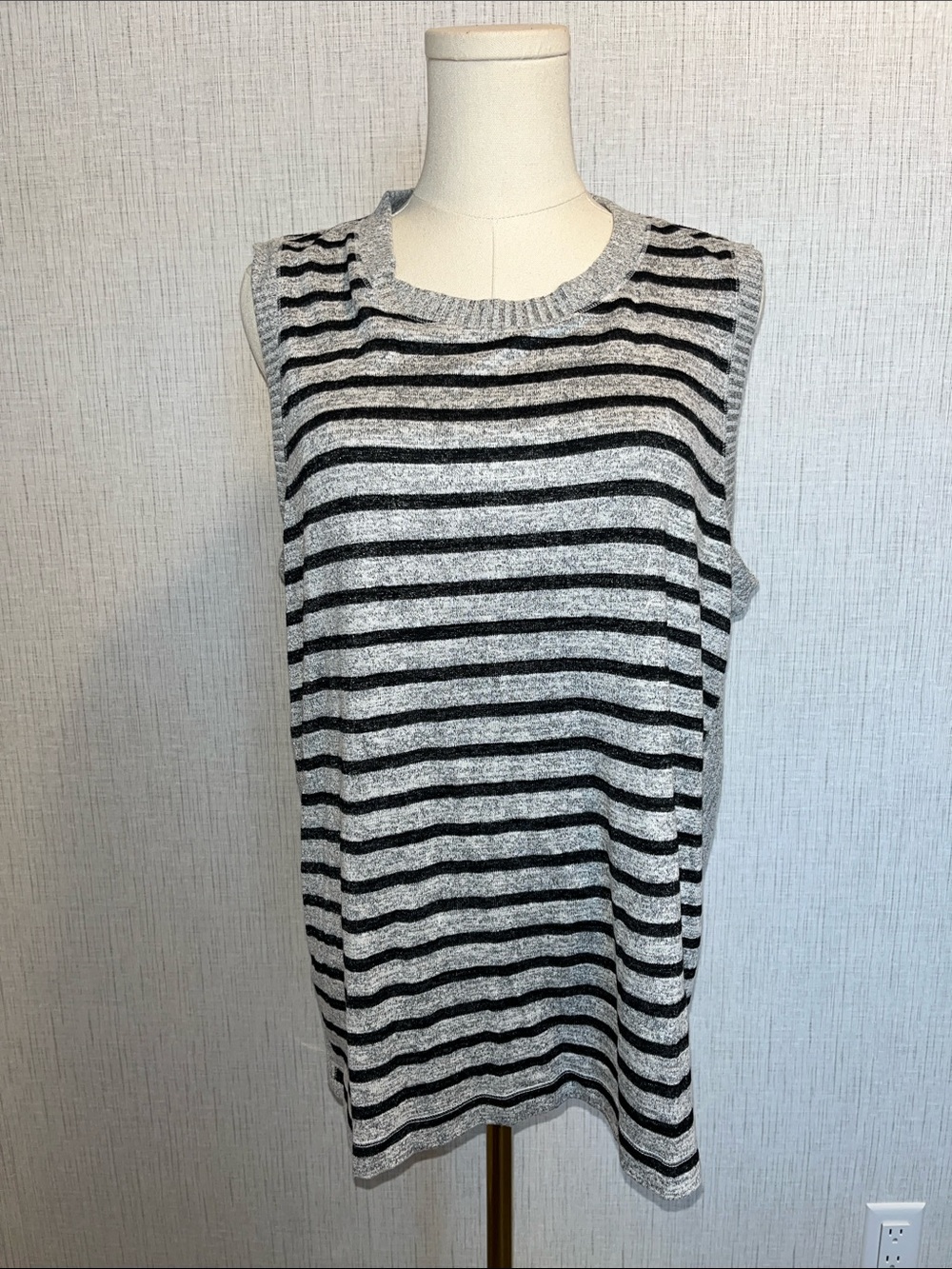 Chico's Gray & Black Striped Sleeveless Knit Tank